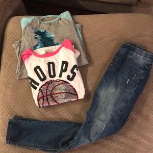Girls Justice Jeans & two Shirts Size 12